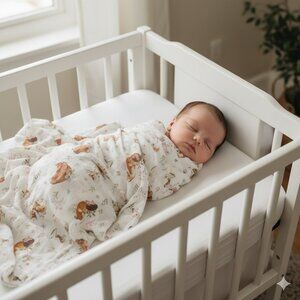 Ivy & Ever Organic Cotton Muslin Swaddle Blanket Woodlands Animal Print 47x47